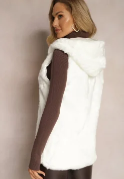 Biała Kamizelka Futrzana z Kapturem Linie