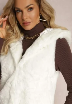 Biała Kamizelka Futrzana z Kapturem Linie