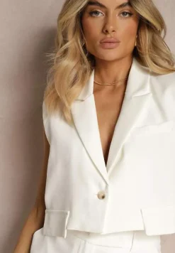 Biała Kamizelka Garniturowa Zapinana na Guzik Tiamas