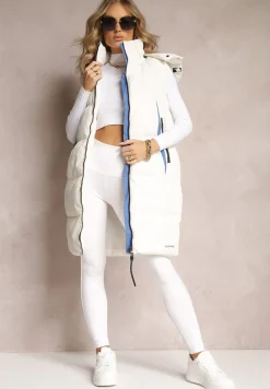 Biała Kamizelka o Długim Fasonie z Kapturem i Kieszeniami Xildove