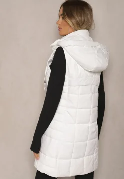 Biała Kamizelka Ozdobiona Pikowaniem i Odpinanym Kapturem Atoria