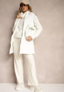 Biała Kamizelka Pikowana z Kieszeniami i Odpinanym Kapturem Sailenne