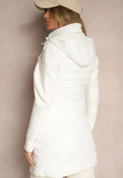 Biała Kamizelka Pikowana z Kieszeniami i Odpinanym Kapturem Sailenne