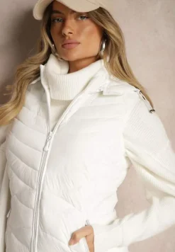 Biała Kamizelka Pikowana z Kieszeniami i Odpinanym Kapturem Sailenne