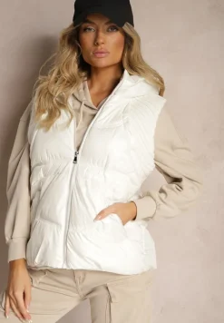 Biała Kamizelka z Kapturem Wykończona Ściągaczami Timamar