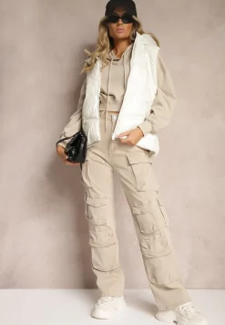 Biała Kamizelka z Kapturem Wykończona Ściągaczami Timamar