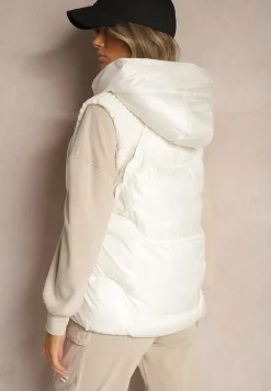 Biała Kamizelka z Kapturem Wykończona Ściągaczami Timamar