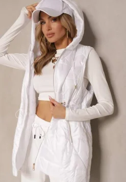 Biała Kamizelka z Lekkim Pikowaniem i Kapturem Nieodpinanym Lisarivia