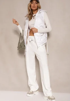 Biała Kamizelka z Odpinanym Kapturem Ozdobnie Pikowana Silzeki