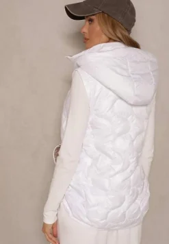 Biała Kamizelka z Odpinanym Kapturem Ozdobnie Pikowana Silzeki