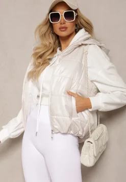 Biała Kamizelka z Odpinanym Kapturem i Ozdobnym Pikowaniem Akkendia