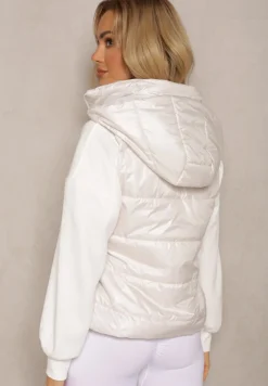 Biała Kamizelka z Odpinanym Kapturem i Ozdobnym Pikowaniem Akkendia