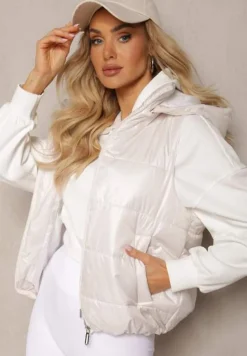 Biała Kamizelka z Odpinanym Kapturem i Ozdobnym Pikowaniem Akkendia