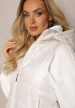 Biała Kamizelka z Odpinanym Kapturem i Ozdobnym Pikowaniem Akkendia