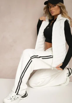 Biała Kamizelka z Ozdobnym Pikowaniem i Kapturem z Możliwością Odpięcia Ninaviona