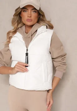 Biała Kamizelka z Wysokim Kołnierzem i Suwakiem z Ozdobą Aklaria