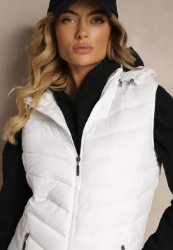 Biała Kamizelka z z Odpinanym Kapturem Ozdobiona Pikowaniem Ivathira