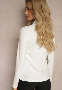 Biała Klasyczna Bluzka Welurowa z Półgolfem Ansellea