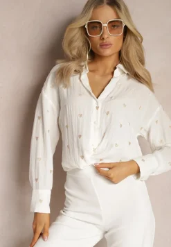 Biała Klasyczna Koszula Bawełniana z Dodatkiem Lnu Larnniea