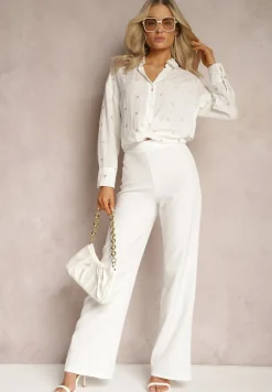 Biała Klasyczna Koszula Bawełniana z Dodatkiem Lnu Larnniea