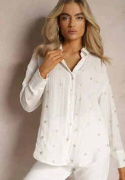 Biała Klasyczna Koszula Bawełniana z Dodatkiem Lnu Larnniea