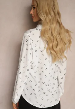 Biała Klasyczna Koszula Ozdobiona Wzorem w Drobne Kółeczka Irithany