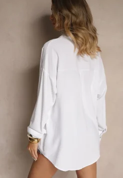 Biała Klasyczna Koszula z Wiskozy i Lnu Vistar