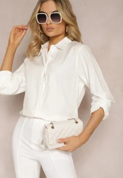 Biała Klasyczna Koszula z Długimi Rękawami z Możliwością Podwinięcia Brennadia