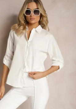 Biała Klasyczna Koszula z Długimi Rękawami z Możliwością Podwinięcia Brennadia