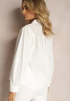 Biała Klasyczna Koszula z Długimi Rękawami z Możliwością Podwinięcia Brennadia