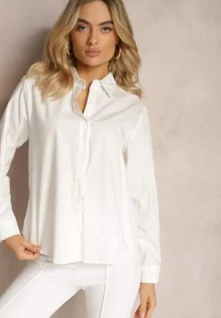 Biała Klasyczna Koszula z Długimi Rękawami z Możliwością Podwinięcia Brennadia