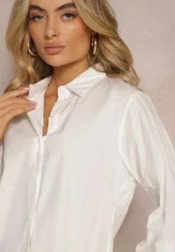 Biała Klasyczna Koszula z Długimi Rękawami z Możliwością Podwinięcia Brennadia