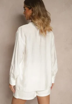 Biała Klasyczna Koszula z Wiskozą z Haftowanymi Zdobieniami Korolena