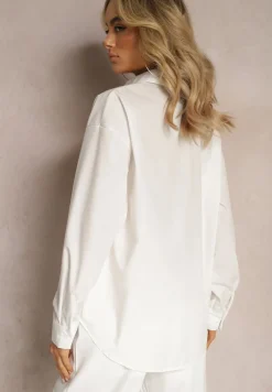 Biała Klasyczna Koszula z Oryginalną Ozdobą z Transparentnej Tkaniny Feoria