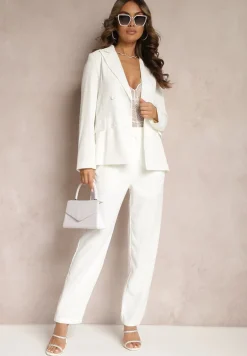 Biała Klasyczna Marynarka z Wiskozy Dwurzędowa Kendlia