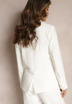 Biała Klasyczna Marynarka z Wiskozy Dwurzędowa Kendlia
