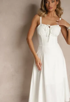 Biała Koktajlowa Sukienka Gorsetowa Vices z Rozkloszowanym Dołem Kolinnea