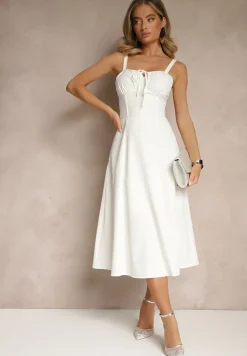 Biała Koktajlowa Sukienka Gorsetowa Vices z Rozkloszowanym Dołem Kolinnea