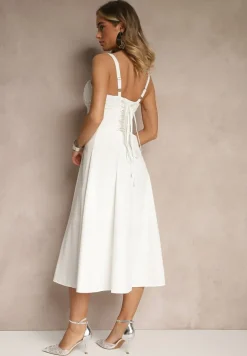 Biała Koktajlowa Sukienka Gorsetowa Vices z Rozkloszowanym Dołem Kolinnea