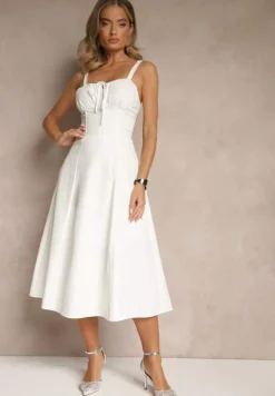 Biała Koktajlowa Sukienka Gorsetowa Vices z Rozkloszowanym Dołem Kolinnea