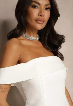 Biała Koktajlowa Sukienka Bandeau z Zakładką Przy Dekolcie Milzemis