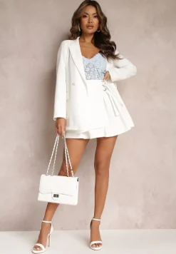 Biała Kopertowa Spódnica Mini w Stylu Cargo z Paskami Eire