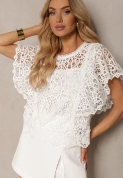 Biała Koronkowa Bluzka w Stylu Boho Raspia