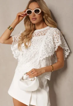 Biała Koronkowa Bluzka w Stylu Boho Raspia