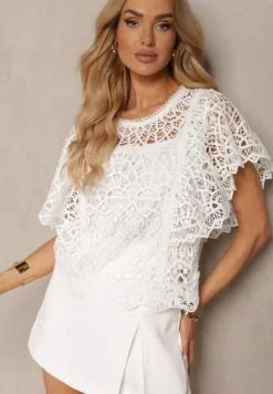 Biała Koronkowa Bluzka w Stylu Boho Raspia
