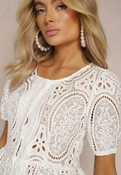 Biała Koronkowa Bluzka z Guzikami Wisterria