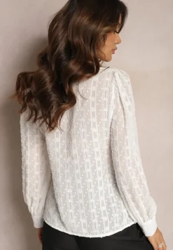 Biała Koronkowa Bluzka z Metaliczną Nitką Maliso