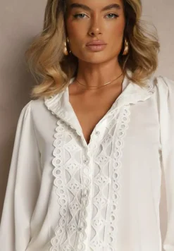Biała Koronkowa Koszula na Perłowe Guziki Inhis