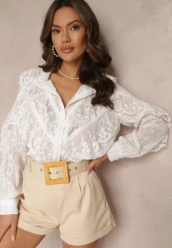 Biała Koronkowa Koszula z Błyszczącą Nitką i Siateczką Navies