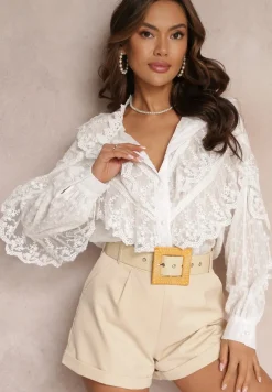 Biała Koronkowa Koszula z Błyszczącą Nitką i Siateczką Navies